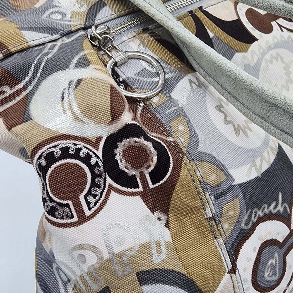 Coach Poppy Graffiti Glam Tote Canvas Silver Cream Tan Brown FLAWS - Picture 4 of 15